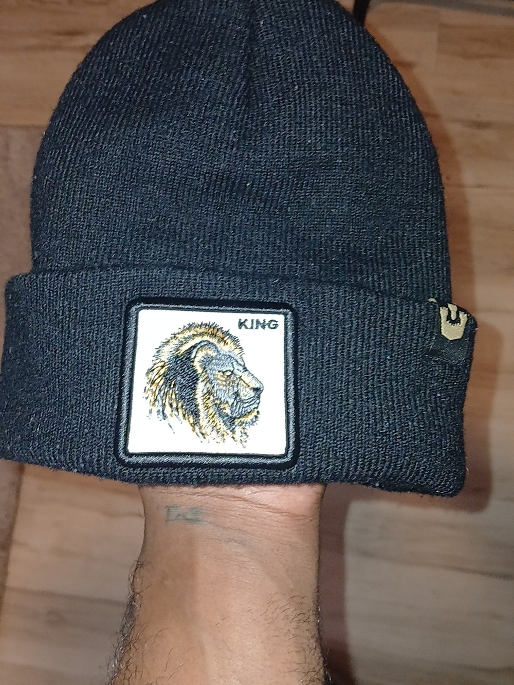 KING Lion Patch Black Beanie Hat